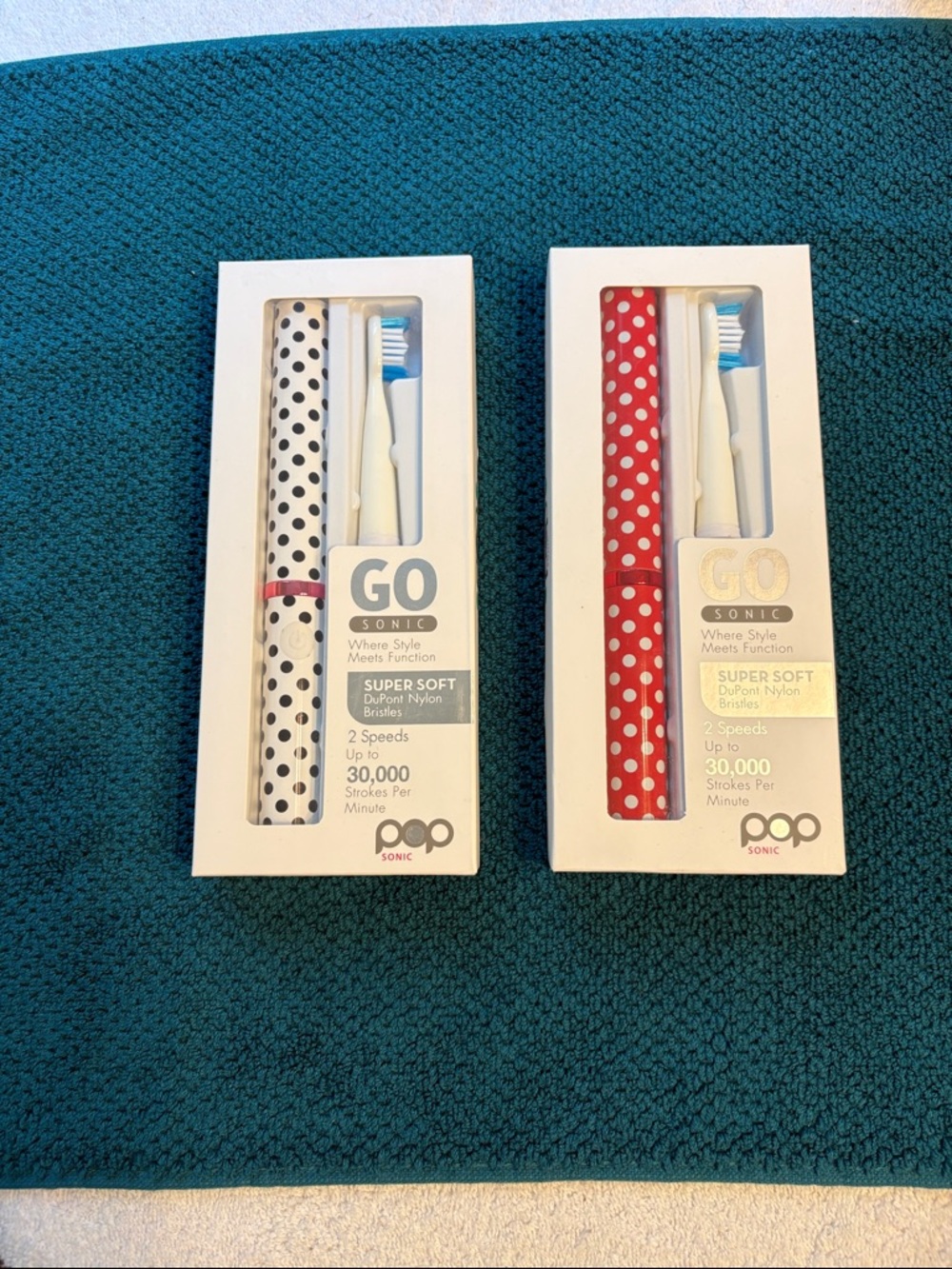 Two (2) GO Sonic Pop Polka Dot Electric Toothbrush- Super Soft